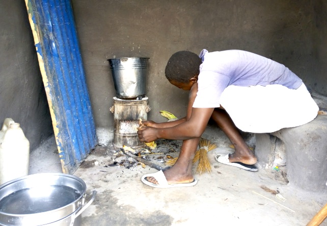 Neima Gaba resident of Ariwa village in Rhinocamp refugee settlement now uses uses Charcoal Briquettes for cooking Photo By Robert Ariaka