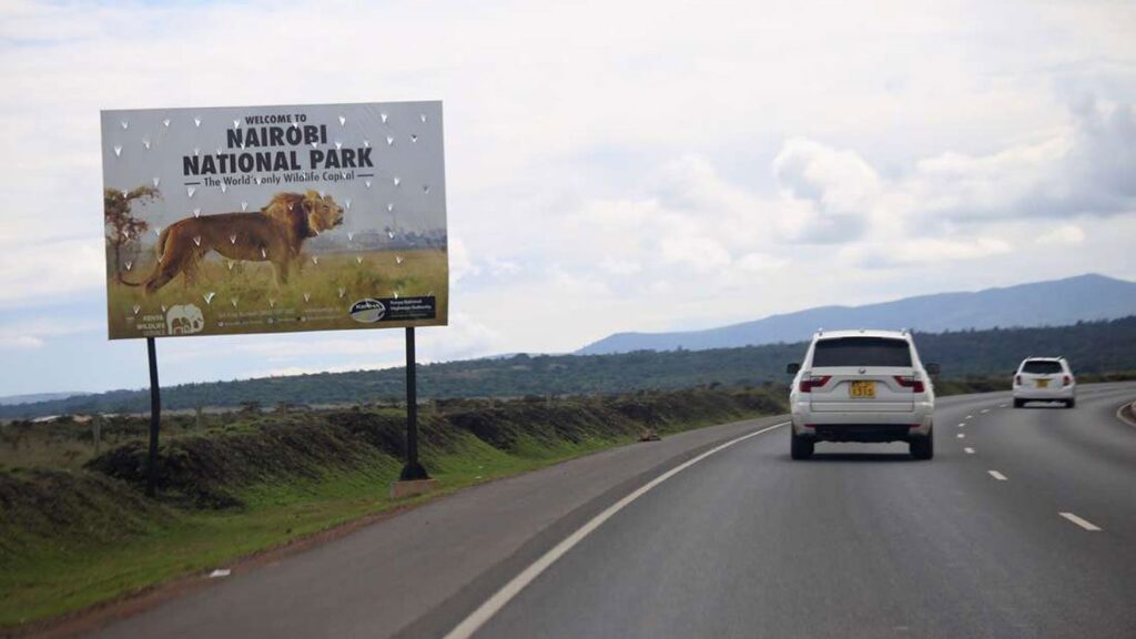 Road signs at Nairobi National Park on Highway 1
