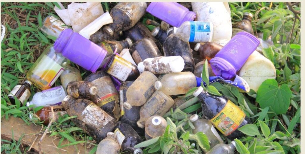 Bottles of used veterinary drugs found at one of the farms