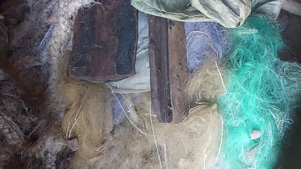 Electric nets and mosquito nets used by illegal fishermen seized in the Kyavinyonge fishery by the public environment service awaiting incineration