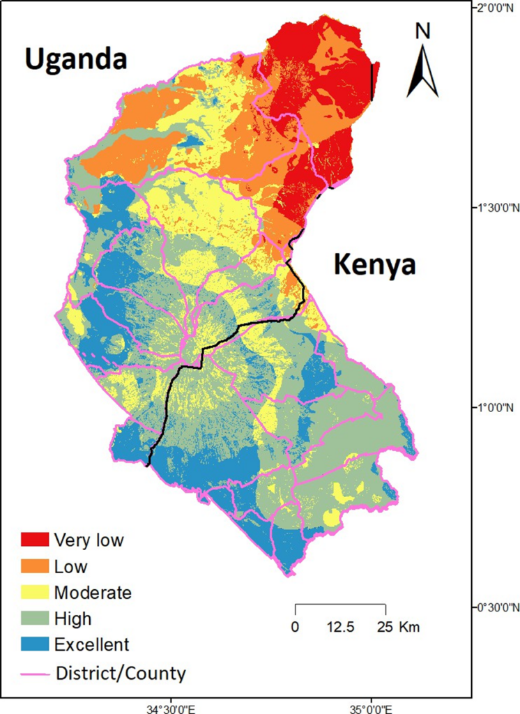 Groundwater potential of the Mt. Elgon aquifer region. Map by NBI 2