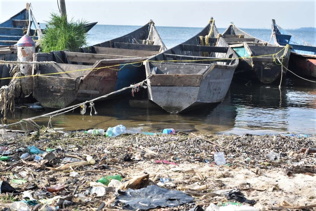 Plastic bottles on the shres of lake victoria at lambu landing site 2