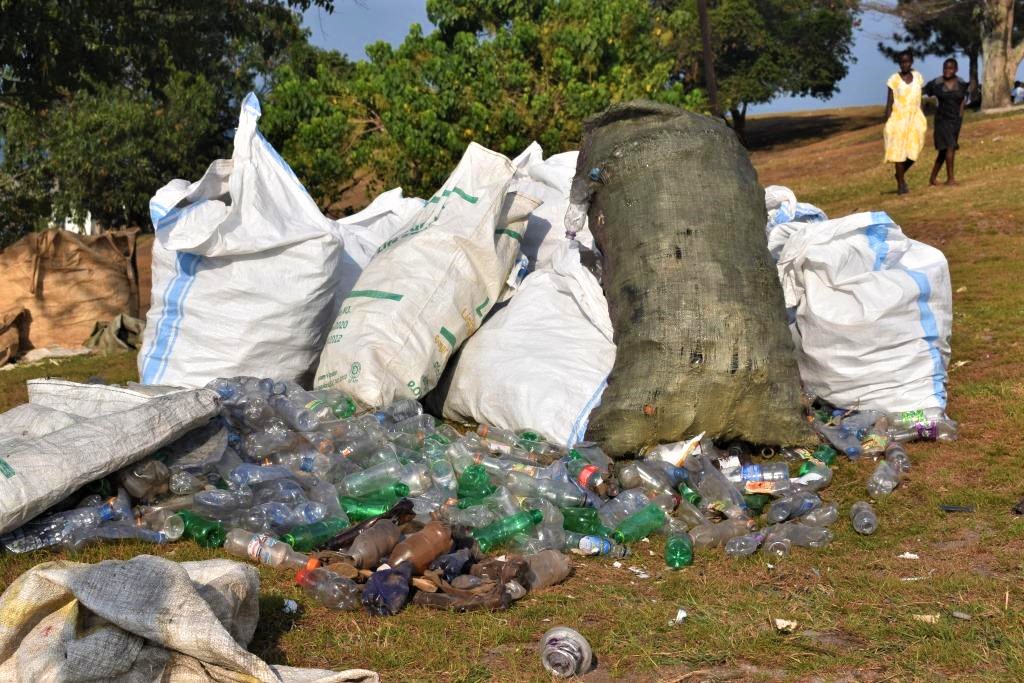 Plastics collected from Lake Vicoria and the shores durng a cleaning exercise at lambu landing site